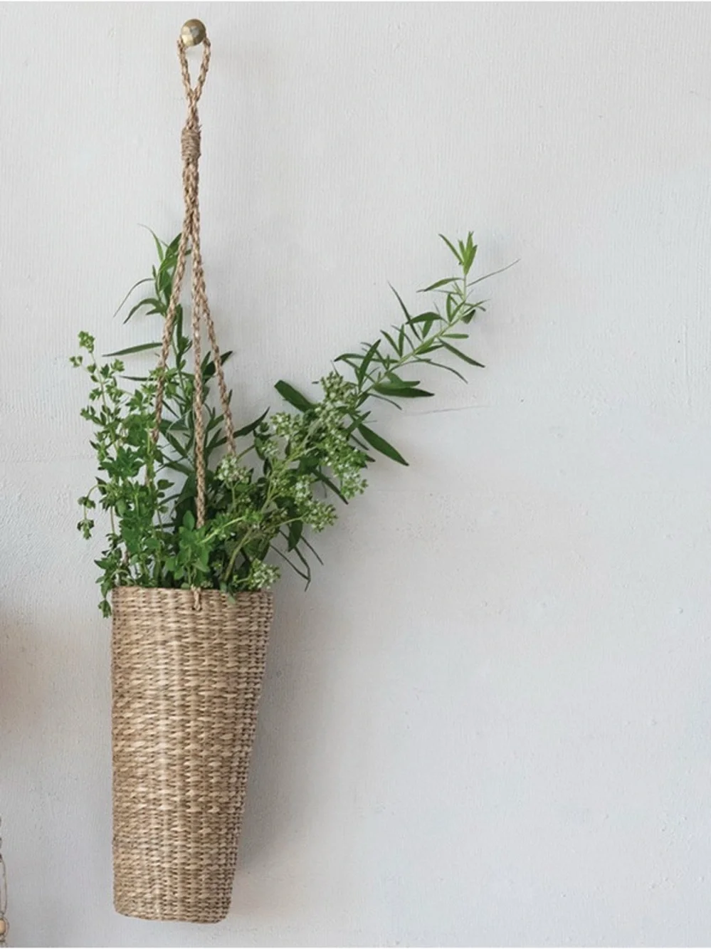 Handwoven Sea Grass Hanging Planter Basket - Natural Tan